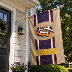 LSU Tigers House Flag Burlap Style 28x44 Purple Gold Evergreen